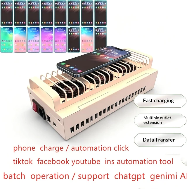Alt view image 3 of 7 - 20 USB Ports Phone Farm Storage Box USB Hub Android Phone Group Control Box Charger Click Bot Organizer Storage Basket
