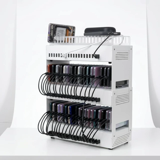 Alt view image 6 of 7 - 20 USB Ports Phone Farm Storage Box USB Hub Android Phone Group Control Box Charger Click Bot Organizer Storage Basket
