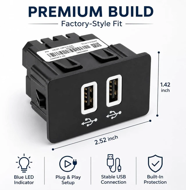 Alt view image 2 of 7 - CarPlay Dual USB Hub for Ford SYNC 3, HC3Z-19A387-B/HU5Z-19A387-A