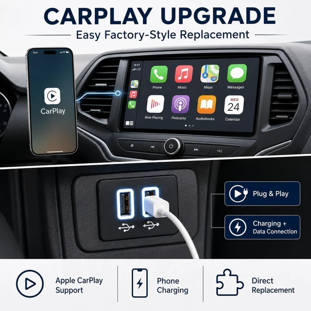 Alt view image 3 of 7 - CarPlay Dual USB Hub for Ford SYNC 3, HC3Z-19A387-B/HU5Z-19A387-A