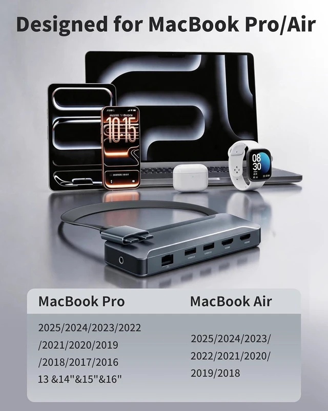 Alt view image 2 of 7 - Docking Station for MacBook Pro/Air M4 M3 M2 M1 2025-2018 13" 14" 15" 16"