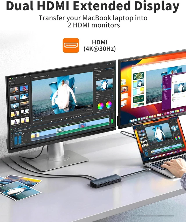 Alt view image 4 of 7 - Docking Station for MacBook Pro/Air M4 M3 M2 M1 2025-2018 13" 14" 15" 16"