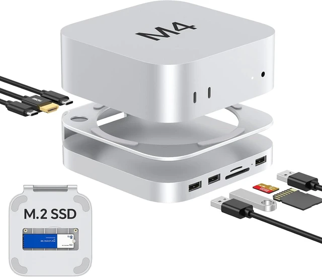 Main image of Akyyajaure Mac mini Dock: 10 in 1 Aluminum Stand &hub for Mac mini M4/M5/M6 with M.2 NVMe SSD Enclosure 10Gbps, 4K60hz HDMI, 10Gbps USB-A*2, SD/TF Card Readers 4.0