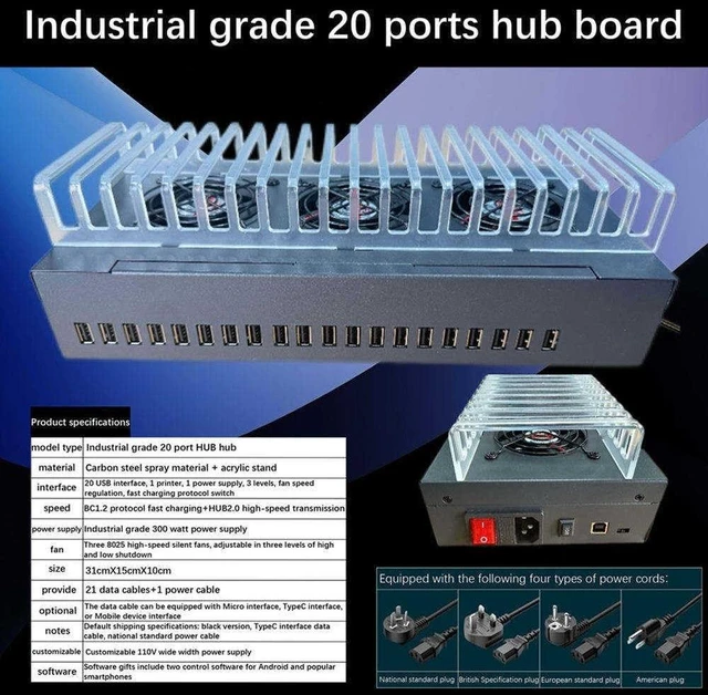 Alt view image 5 of 6 - Mobile Farm Server USB Hub Integrated Device Industrial 20 Port USB Hub Charging Station