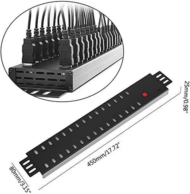 Alt view image 2 of 7 - UHPPOTE 5V 2.1A 30 Port USB 2.0 Hub Data Syncing with 5V/60A Power Supply