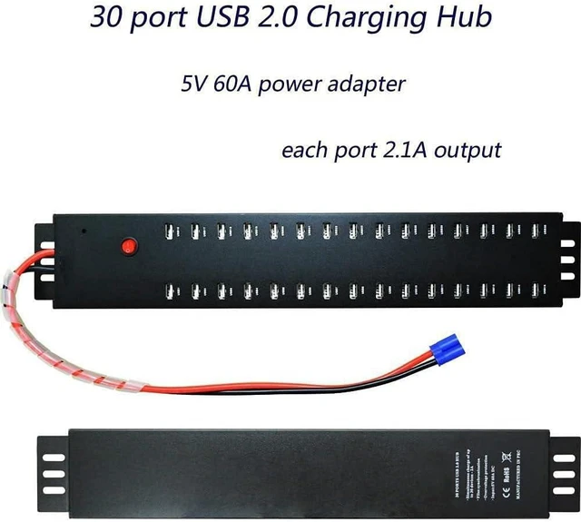 Alt view image 7 of 7 - UHPPOTE 5V 2.1A 30 Port USB 2.0 Hub Data Syncing with 5V/60A Power Supply
