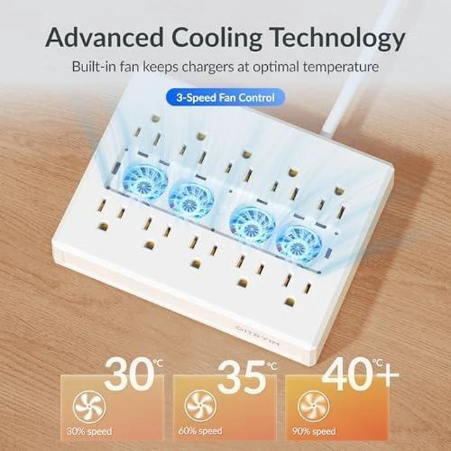 Alt view image 4 of 5 - Gitryin Laptop Charging Station, 3 * 140W, 2 * 65W Retractable USB C Chargers, 10 Type C Ports with Cooling Power Strip, 550W Charging Hub