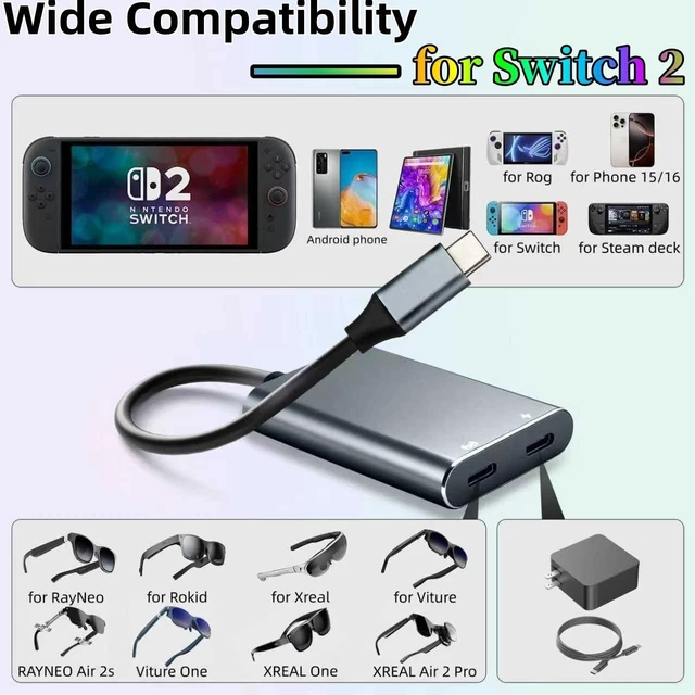 Alt view image 2 of 7 - XREA L Hub Adapter, USB-C to Glasses Charging Adapter, 65W PD Charging & 4K@60Hz Output Compatible Switch 2/1, PS5, Mac, Laptops, Phone 17/16/15, for XR EAL Rokid Viture Ray Neo AR Glasses