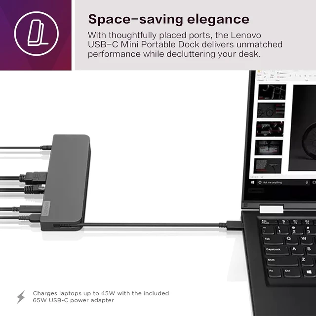 Alt view image 6 of 6 - USB-C Mini Dock, 7-in-1 Portable Docking Station with HDMI, VGA, USB-C, USB 3.1, USB 2, 3.5mm Audio, Ethernet, 45W Charging, Compatible with ThinkPad, Yoga, Elitebook, Latitude Laptops, G0A70065US