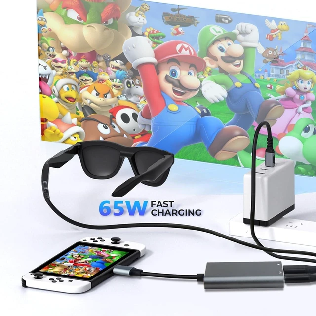 Alt view image 3 of 7 - XREA L Hub Adapter, USB-C to Glasses Charging Adapter, 65W PD Charging & 4K@60Hz Output Compatible Switch 2/1, PS5, Mac, Laptops, Phone 17/16/15, for XR EAL Rokid Viture Ray Neo AR Glasses