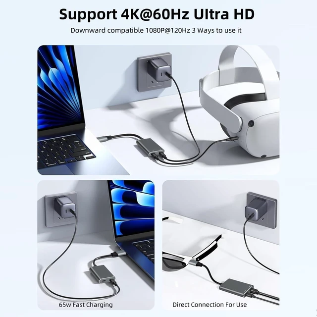 Alt view image 4 of 7 - XREA L Hub Adapter, USB-C to Glasses Charging Adapter, 65W PD Charging & 4K@60Hz Output Compatible Switch 2/1, PS5, Mac, Laptops, Phone 17/16/15, for XR EAL Rokid Viture Ray Neo AR Glasses