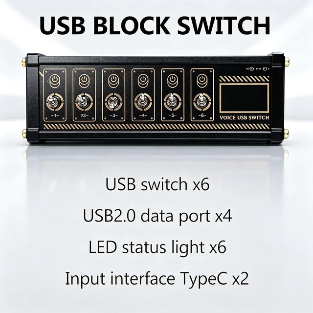 Alt view image 7 of 7 - 6 Port USB Switcher, USB Docking Station with 6 Port USB Docking Station, 9 USB Convenient Input Ports, Button Switch, Data Transmission, for Tablets, and Gadgets