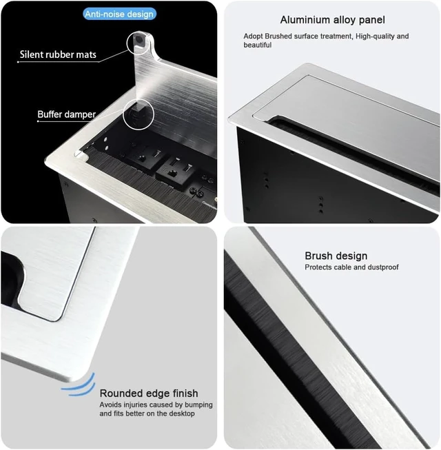 Alt view image 6 of 7 - Connectivity Box with 4 AC Power+2 HDMI+2 Audio +2 LAN+1 USB-A Charger +1 USB-C Charger +1 USB3.0 Data with 5.58ft Power Cord for Conference Room (Silver)