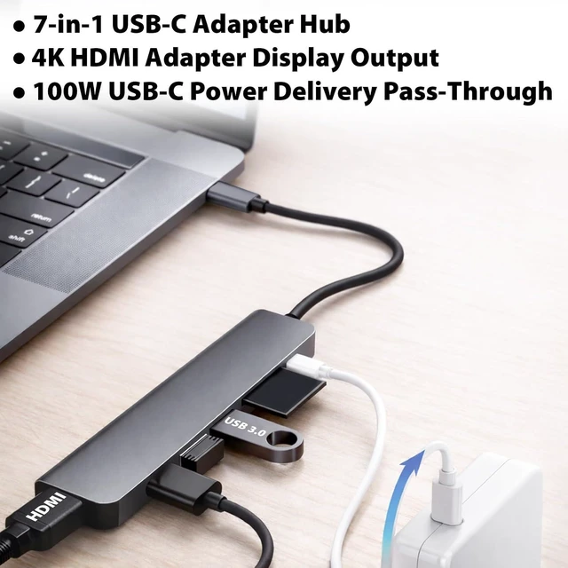 Alt view image 2 of 7 - Cyberguys 7-in-1 USB C Hub Adapter with 4K@60Hz HDMI,100W Power Delivery