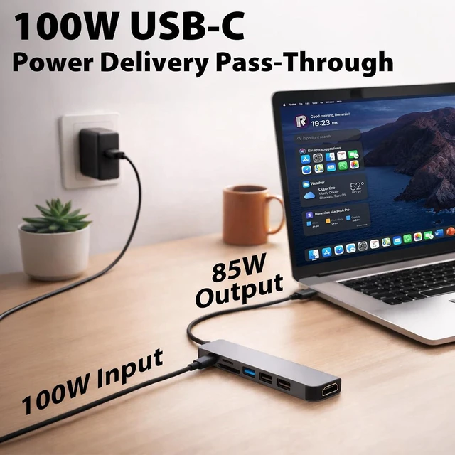 Alt view image 5 of 7 - Cyberguys 7-in-1 USB C Hub Adapter with 4K@60Hz HDMI,100W Power Delivery