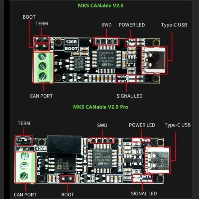 Alt view image 5 of 6 - CANable V2.0 S PRO USB to CAN Adapter Analyzer CANFD slcan SocketCAN Candlelight klippe with Cable(CANable V2.0 Pro S)