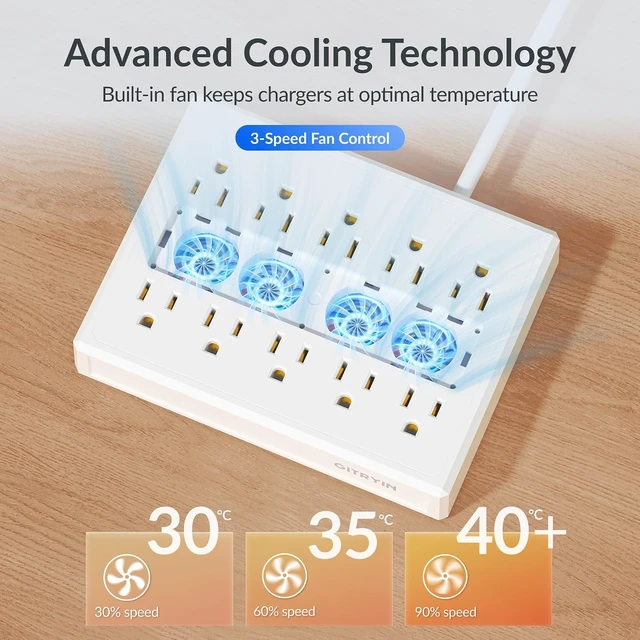 Alt view image 5 of 6 - Gitryin Laptop Charging Station, 4 * 140W, 65W Retractable USB C Chargers, 10 Type C Ports with Cooling Power Strip, 625W Charging Hub