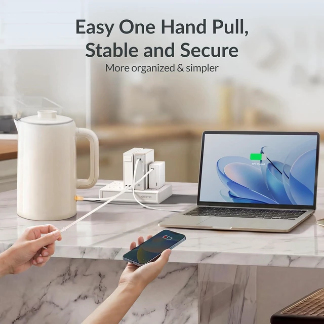 Alt view image 6 of 6 - Gitryin Modular Laptop Charging Station, 140W, 3 * 40W Retractable Lightning, Micro USB, USB C Chargers, 1 Lightning, 1 Micro USB, 1 USB A, 5 USB C Ports with Cooling Power Strip, 260W Charging Hub