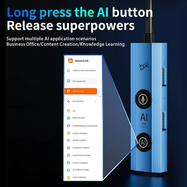 Alt view image 6 of 7 - Ai USB C HUB with GPT & DeepSeek, Voice Control & AI Tools