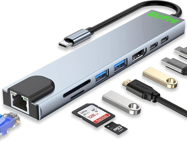Main image of USB-C Dock, 8 in 1 with 4K HDMI, 100W PD, USB-C Port, USB 3.0, RJ45 Ethernet, SD/TF Card Reader, Docking Station Compatible with MacBook Pro/Air, Laptops and Other Type C Devices