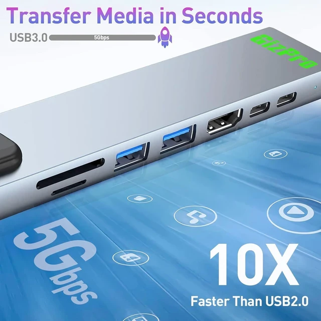 Alt view image 3 of 6 - USB-C Dock, 8 in 1 with 4K HDMI, 100W PD, USB-C Port, USB 3.0, RJ45 Ethernet, SD/TF Card Reader, Docking Station Compatible with MacBook Pro/Air, Laptops and Other Type C Devices