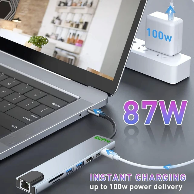 Alt view image 5 of 6 - USB-C Dock, 8 in 1 with 4K HDMI, 100W PD, USB-C Port, USB 3.0, RJ45 Ethernet, SD/TF Card Reader, Docking Station Compatible with MacBook Pro/Air, Laptops and Other Type C Devices