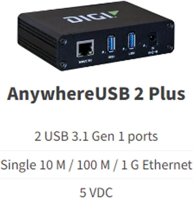 Alt view image 5 of 7 - AW02-G300 Digi AnywhereUSB 2 Plus 2 Port USB Over IP Remote USB 3.1 Hub with 2 Type A USB connectors Ethernet Modules