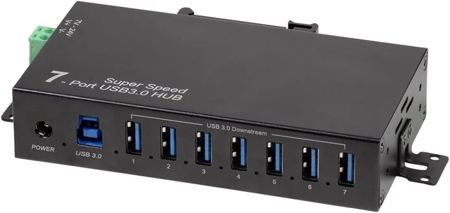 Main image of LogiLink 7-Port USB 3.0 Hub with Power Supply, Industrial Design, 5 Gbps, 10 W, with Over Current, Overvoltage and Short Circuit Protection