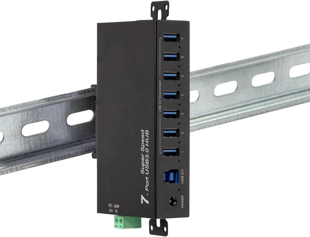 Alt view image 3 of 6 - LogiLink 7-Port USB 3.0 Hub with Power Supply, Industrial Design, 5 Gbps, 10 W, with Over Current, Overvoltage and Short Circuit Protection