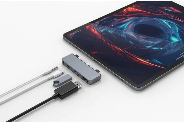 Alt view image 4 of 7 - Hyper - HyperDrive 4-in-1 USB C Hub for iPad Pro - 3.5mm Audio Jack, USB-C Power Delivery, USB-A 3.0, 4K30Hz HDMI - Space Gray