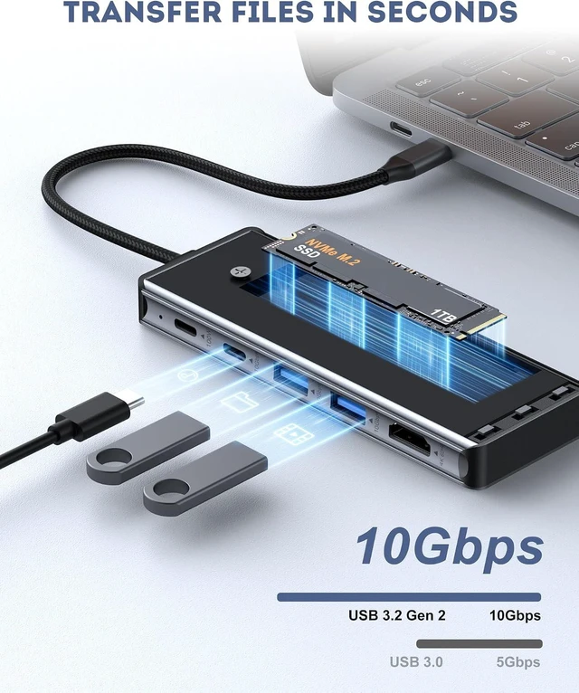 Alt view image 3 of 7 - USB C Hub for MacBook Air/Pro Mac mini Laptop, Multiport Adapter Dongle Dock Docking Station with M.2 NVMe SSD Enclosure, 4K60Hz HDMI, USB 3.2 Gen 2, 100W Pass-Through Charging