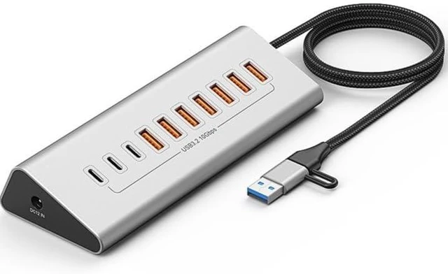 Main image of 10-Port 60W Powered USB 3.2 Hub, Aluminum 10Gbps USB Hub for Laptop, PC