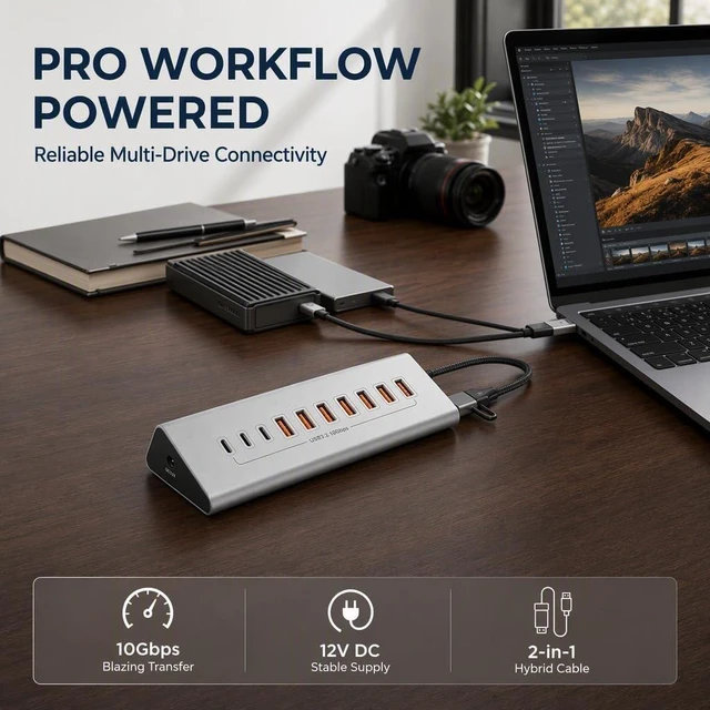 Alt view image 6 of 7 - 10-Port 60W Powered USB 3.2 Hub, Aluminum 10Gbps USB Hub for Laptop, PC