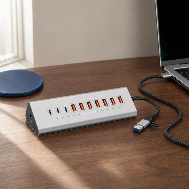 Alt view image 7 of 7 - 10-Port 60W Powered USB 3.2 Hub, Aluminum 10Gbps USB Hub for Laptop, PC