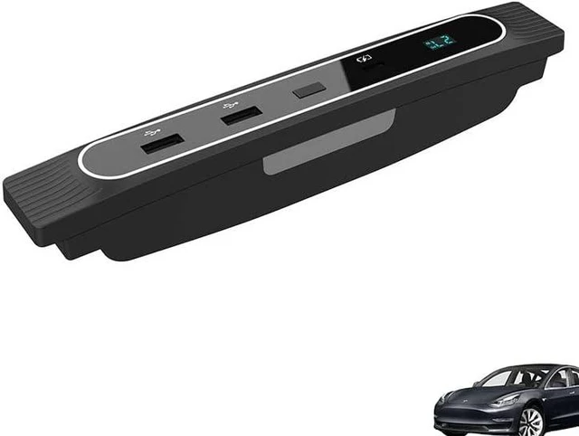 Main image of for 2021 2022Tesla Extension Base Model 3/Y Central Hub Extender USB Charging Adapter Accessory PD 27W Multi-Port Hub 3-Port Extension (C+Dual A) with Display With 7-colour LED ( Black)