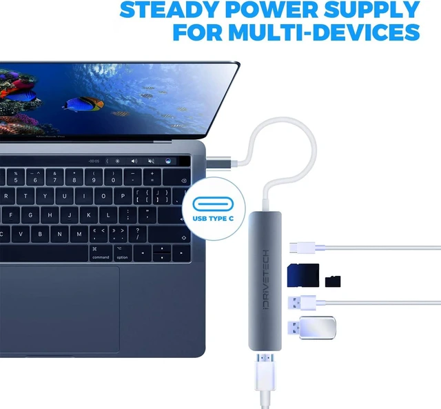 Alt view image 4 of 6 - USB C Hub Multiport Adapter - iDriveTech 6 in 1 Docking Station - 2X USB 3.0 Ports, HDMI USB C Adapter, SD/TF Card Reader, USB C Port - Compatible with MacBook and USB Type C Devices