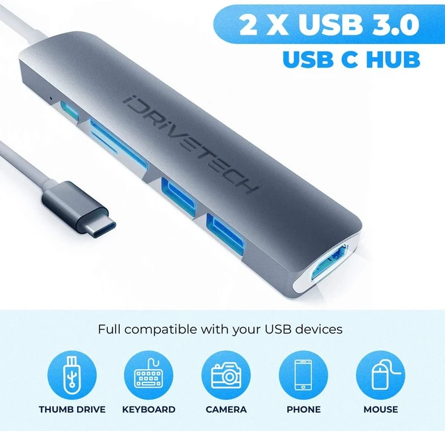 Alt view image 5 of 6 - USB C Hub Multiport Adapter - iDriveTech 6 in 1 Docking Station - 2X USB 3.0 Ports, HDMI USB C Adapter, SD/TF Card Reader, USB C Port - Compatible with MacBook and USB Type C Devices