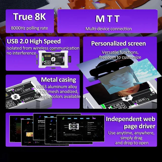 Alt view image 2 of 7 - Desktop USB 2.0 Switch, Gold-Plated Hub Docking Station, Custom Screen Layout Storing Up to 77 Images, Mtt Mode, 8000hz, Independent Power, E-Sports Table Setup White