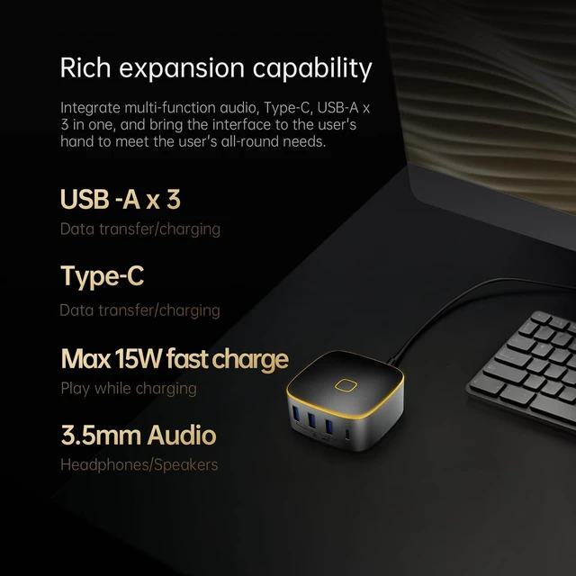 Alt view image 6 of 7 - Geometric Future USB HUB GF-NOAH USB-C to USB-C Cable & Key-A to USB-C Cable Included
