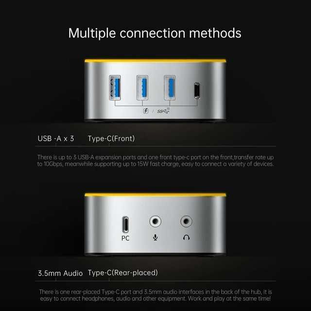 Alt view image 7 of 7 - Geometric Future USB HUB GF-NOAH USB-C to USB-C Cable & Key-A to USB-C Cable Included