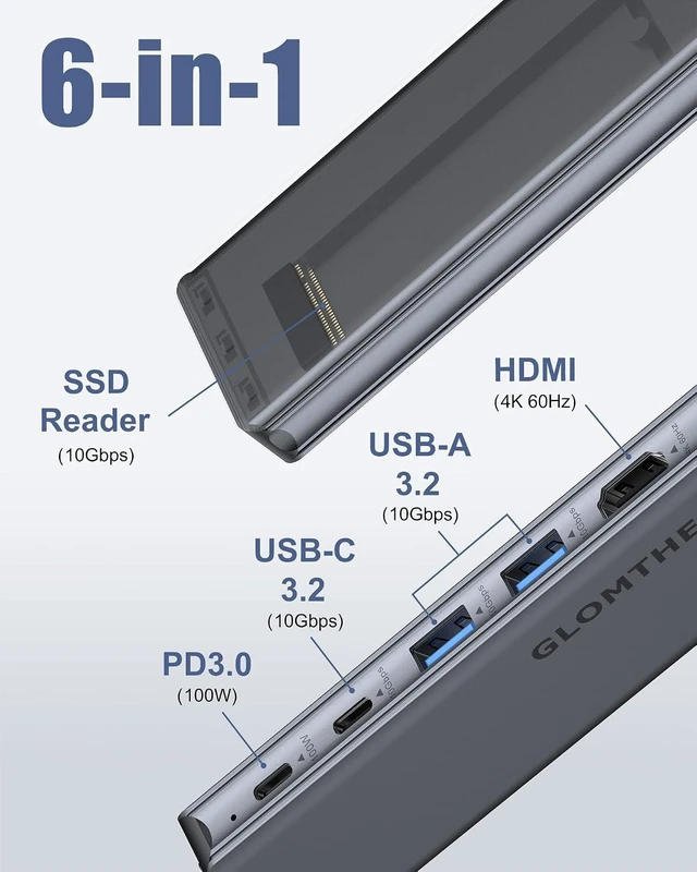 Alt view image 2 of 7 - USB C Hub for MacBook Air/Pro Mac mini Laptop, Multiport Adapter Dongle Dock Docking Station with M.2 NVMe SSD Enclosure, 4K60Hz HDMI, USB 3.2 Gen 2, 100W Pass-Through Charging
