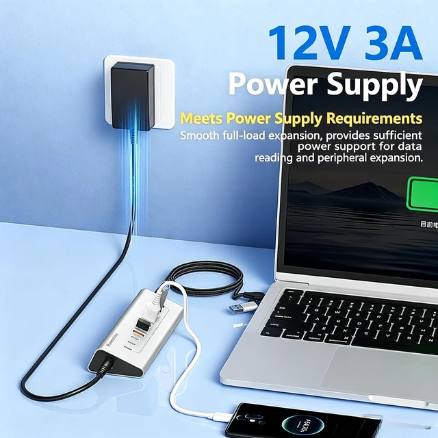 Alt view image 3 of 7 - 10-Port 60W Powered USB 3.2 Hub, Aluminum 10Gbps USB Hub for Laptop, PC