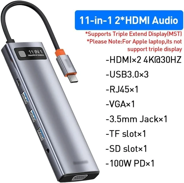 Alt view image 2 of 6 - Type C HUB to -Compatible RJ45 SD Reader PD 100W Charger 3.0 Dock Splitter(C)