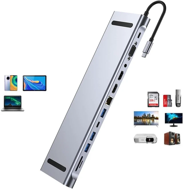 Alt view image 3 of 5 - HUB 3 0 Type C 4K Compatible TV Monitor Video Converter RJ45 Ethernet SD TF Card Reader PC