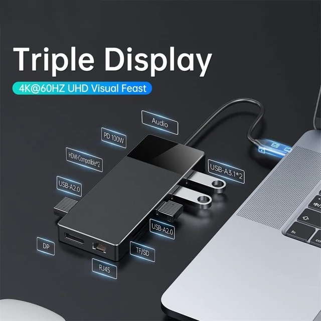 Alt view image 5 of 6 - C HUB 4K 60Hz Mini Type to -compatibleI RJ45 PD 10Gbps USB3.0 OTG Adapter