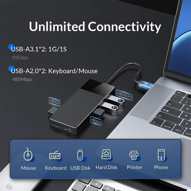 Alt view image 4 of 6 - C HUB 4K 60Hz Mini Type to -compatibleI RJ45 PD 10Gbps USB3.0 OTG Adapter