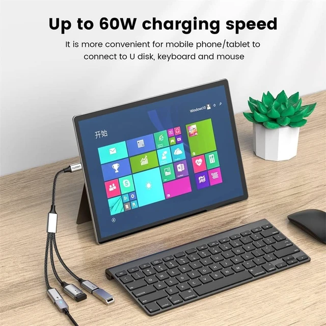 Alt view image 2 of 5 - Type C to 2.0 USBC Dock HUB 3 in 1 C OTG Adapter PD60W Charge for(Black)