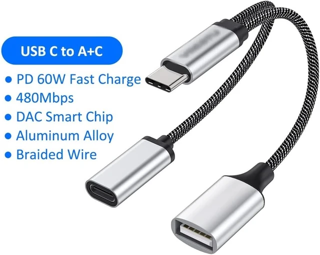 Alt view image 5 of 5 - Type C to 2.0 USBC Dock HUB 3 in 1 C OTG Adapter PD60W Charge for(Black)
