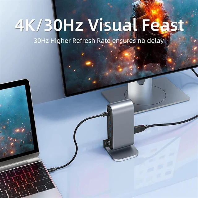 Alt view image 3 of 6 - 14 in 1 Type C Hub Type-C to 2 4K VGA Adapter RJ45 SD TF PD USB-C 3.0 .5mm Audio/Mic