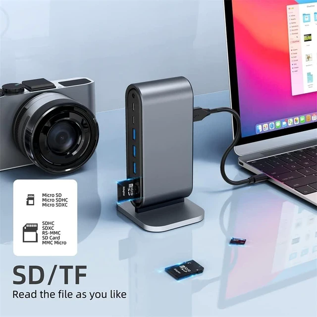Alt view image 2 of 6 - 14 in 1 Type C Hub Type-C to 2 4K VGA Adapter RJ45 SD TF PD USB-C 3.0 .5mm Audio/Mic